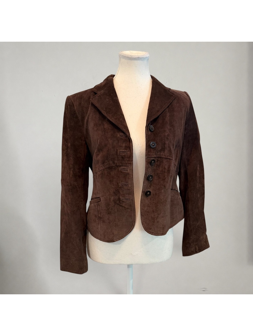 Y2K Brown Suede Fitted Blazer Jacket Tailored 90s Minimalist